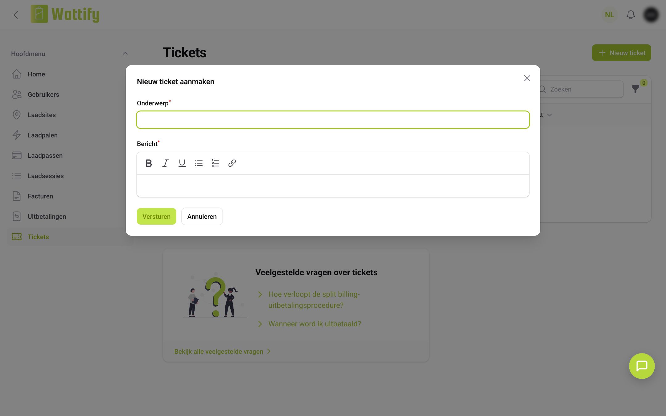 Das Fenster Neues Ticket erstellen